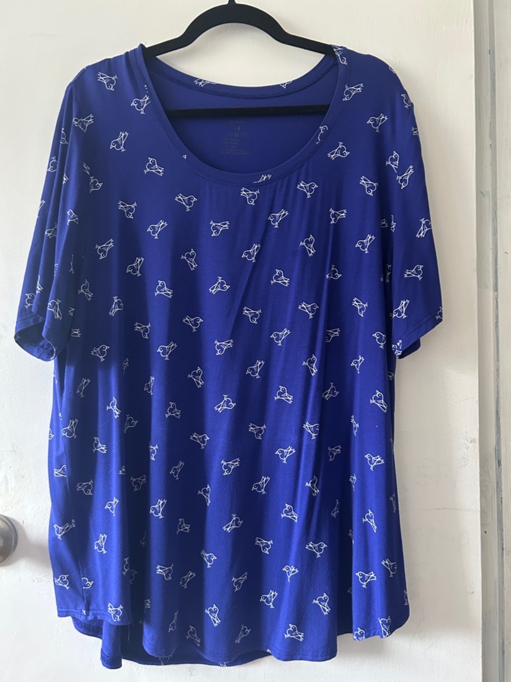 Blue Sky Royal Blue Scoop Neck Tee with White Bird Print